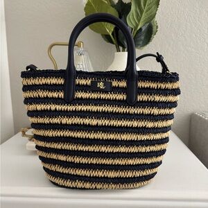Ralph Lauren Black and Tan Striped Tote